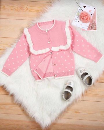 كارديجان بنقاط البولكا ياقة سحري مع مكشكش مقلم للاطفال بنات