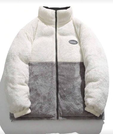 معطف شتوي سميك دافئ للرجال، قابل للعكس، فضفاض رسمي، من القماش المبطن المرقع ذو طوق واقف، مبطن