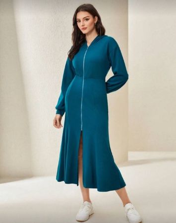 Mulvari فستان هودي سستة فتحة للفخذ