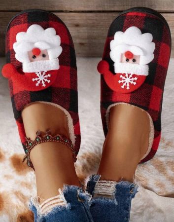 الأحذية الداخلية الأنيقة  مانعة الانزلاق والدافئة من الفرو، أحذية الشتاء للأزواج بنمط بابا نويل، مناسبة للهدايا والاستخدام الداخلي والخارجي