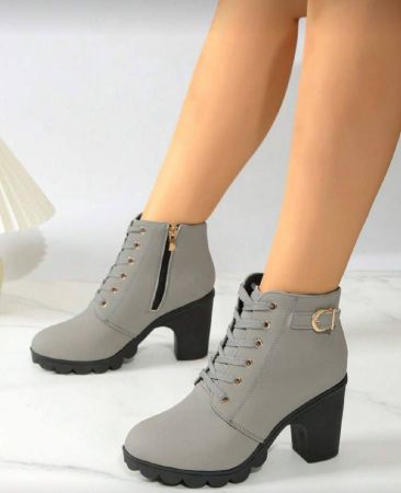 بوت كاحل نسائية ذات كعب سميك بلون واحد للخريف/الشتاء، بوت قصيرة عصرية مع سحاب جانبي وأربطة، بوت قصيرة مريحة وأحذية كاحل بسيطة، مناسبة لأحذية الموضة النسائية مع الفساتين الطويلة