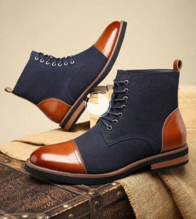 بوت قصيرة برباط للرجال، طراز بريطاني كلاسيكي جديد وفصل، قاع طري من الجلد