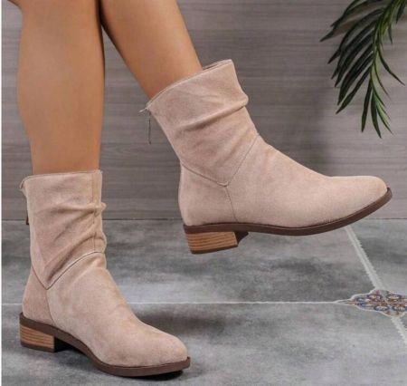 بوت نسائية قصيرة عصرية بسحاب خلفي، لون أحادي، بطراز أوروبي وأمريكي رجعي، طراز غربي جديد للخريف