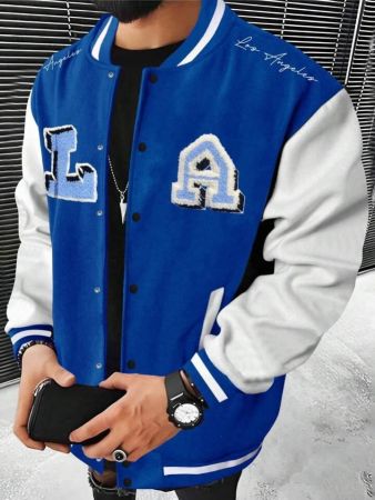 Manfinity Homme سترة الكلية بطباعة أحرف لونين للرجال