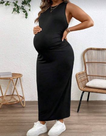 SHEIN فستان أنيق أحادي اللون بدون أكمام ضيق للسيدات الحوامل