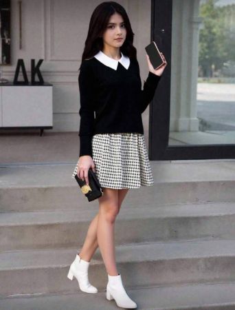 SHEIN تي شيرت صبية مزودة بطية بيتر بان & تنورة مطوية مربعة للبنات الأكبر سنًا