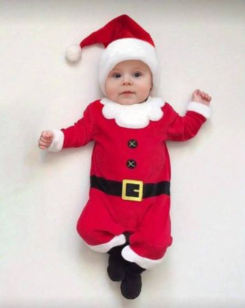 طقم ملابس 2 قطعة للرضع ولد - بدلة نوم وقبعة بموضوع بابا نويل، لملابس الشتاء والكريسماس