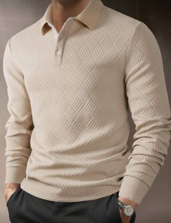 Manfinity Mode قميص بولو بأكمام طويلة وياقة بسيطة، لون أحادي، أزرار أمامية، للاستخدام اليومي والعمل، مناسب للزوج، للخريف