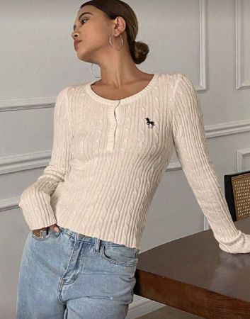 DAZY كنزة صوفية نسائية ضيقة بأكمام طويلة مطرزة من نسيج الفانيلا للخريف