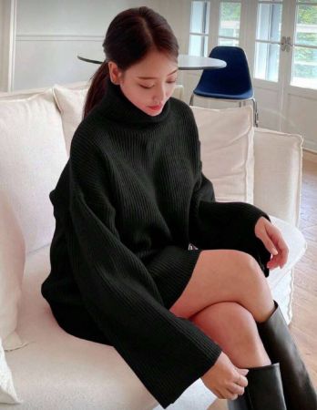 DAZY كنزة صوفية بياقة عالية وأكمام منسدلة، ملابس علوية بأكمام طويلة للخريف