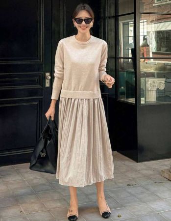 DAZY فستان كنزة صوفية كاجوال بأكمام طويلة وياقة طاقم، ملابس خريفية