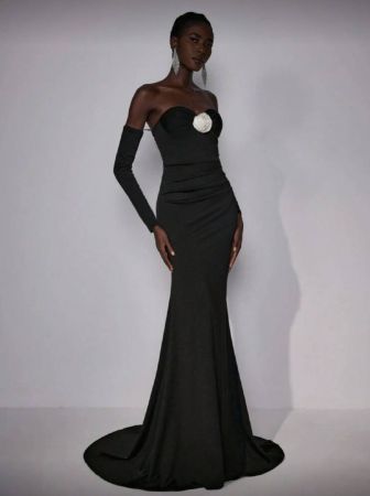 Elitara زهور مجسمة على شكل قوام أنيقة ورائعة،فستان أرضي طويل الأكمام على شكل حورية البحر، مناسب لحفل العشاء والرقص، فستان سهرة رسمي، مناسب لضيوف الزفاف والتخرج