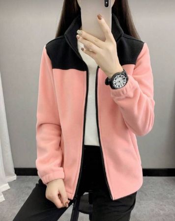 معطف نسائي من الفليس للخارج، طوق عمودي، مخفف، مسمك، دافئ، للتنزه والرياضة، خريف/شتاء