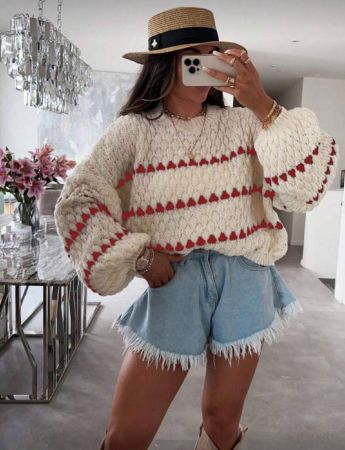 INAWLY كنزة صوفية كاجوال فضفاضة ذات أكمام طويلة نصف، ملابس علوية قطعة ملائمة للنساء