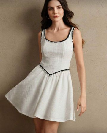 Anewsta فستان أبيض بسيط للذهاب للعمل بنمط ألبسة ربيعية، نسائي، منسوج، باللون الأسود والأبيض، مزين بتصميم أنيق، بيت مناسب للحمل، طراز أنيق وبسيط