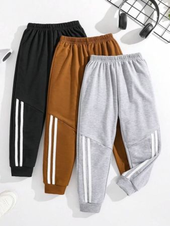 3 قطع من بنطال رياضي كاجوال بخصر مطاطي متعدد الألوان للأولاد الصغار