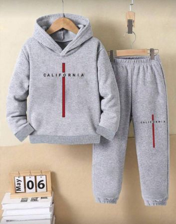 مجموعة بلوزة وبنطلون رياضي مريحة للأطفال الصغار، طراز خريفي وشتوي عصري، تصميم شعار وطباعة حرفية مبسطة وأنيقة، قطعة ملابس مريحة