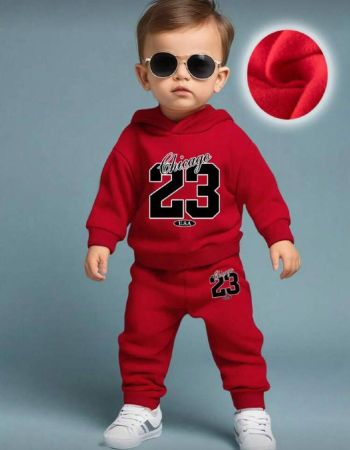 طقم سترة رياضية مطبوع عليها أحرف مضحكة وبنطلون مبطن للأطفال الصبيان، لفصلي الخريف و الشتاء، قطعتان