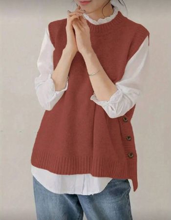 كنزة صوفية صدرية كنزة ناعمة وخالية من الأكمام، بلون أحادي مصنوعة من الأنسجة المحبوكة للربيع والخريف، ملابس نسائية كاجوال مريحة للارتداء اليومي