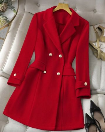 SHEIN Clasi معطف نسائي عادي أحادي اللون مزدوج الصدر، مناسب للخريف/الشتاء لملابس رأس السنة الجديدة