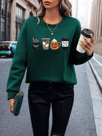 سويت شيرت نسائي فضفاض بأكمام طويلة ورقبة دائرية من INAWLY مطبوع عليه قرع، ربيع وخريف