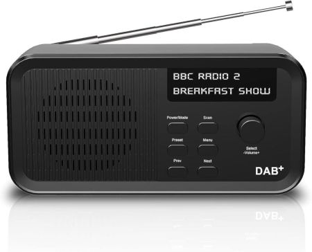 راديو رقمي DAB/DAB+ وراديو FM، راديو رقمي محمول مع منفذ USB قابل لإعادة الشحن، مدة تشغيل 20 ساعة، 10 محطات محددة مسبقًا، مقبس سماعة رأس، شاشة LCD لغرفة المعيشة والسفر