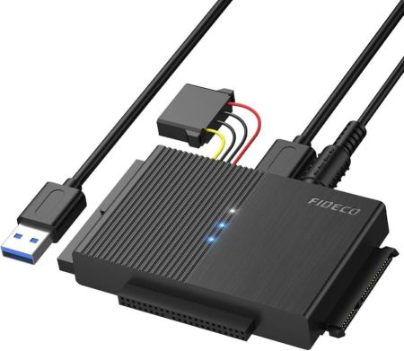 محول USB 3.0 إلى SATA أو IDE من FIDECO، كابل محول القرص الصلب عالمي لمحركات الأقراص الصلبة SATA/SSD وIDE HDD مقاس 2.5/3.5 بوصة مع محول طاقة 12 فولت
